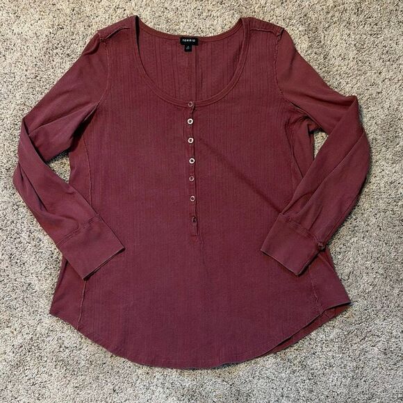 Torrid Pink Pointelle V-Neck Henley Long Sleeve Top 2X - Picture 2 of 7